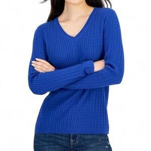 Vintage Y2k Tommy Hilfiger Blue V Neck Cable Knit Long Sleeve Top Shirt